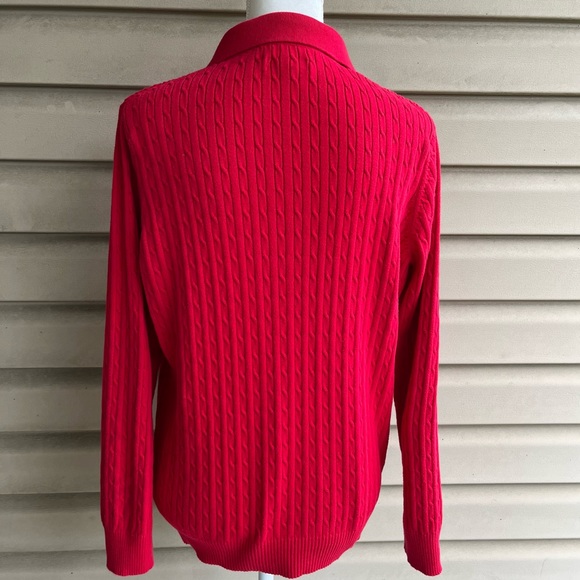 •Kim Rogers• Red Collared Cable Knit Sweater - Size Large - Picture 5 of 7
